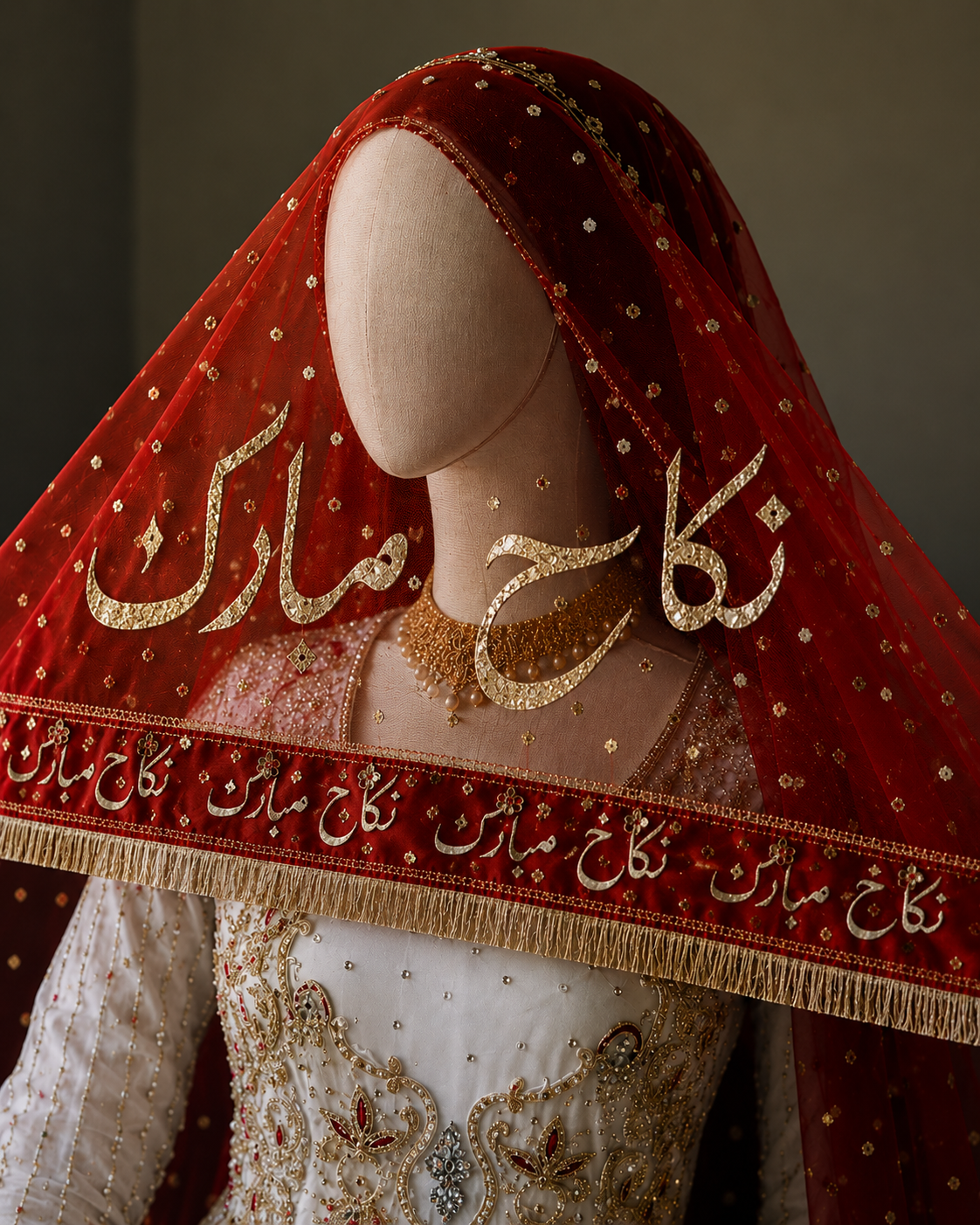 Noor-e-Nikkah – Red Bridal Dupatta (Customizable Name)