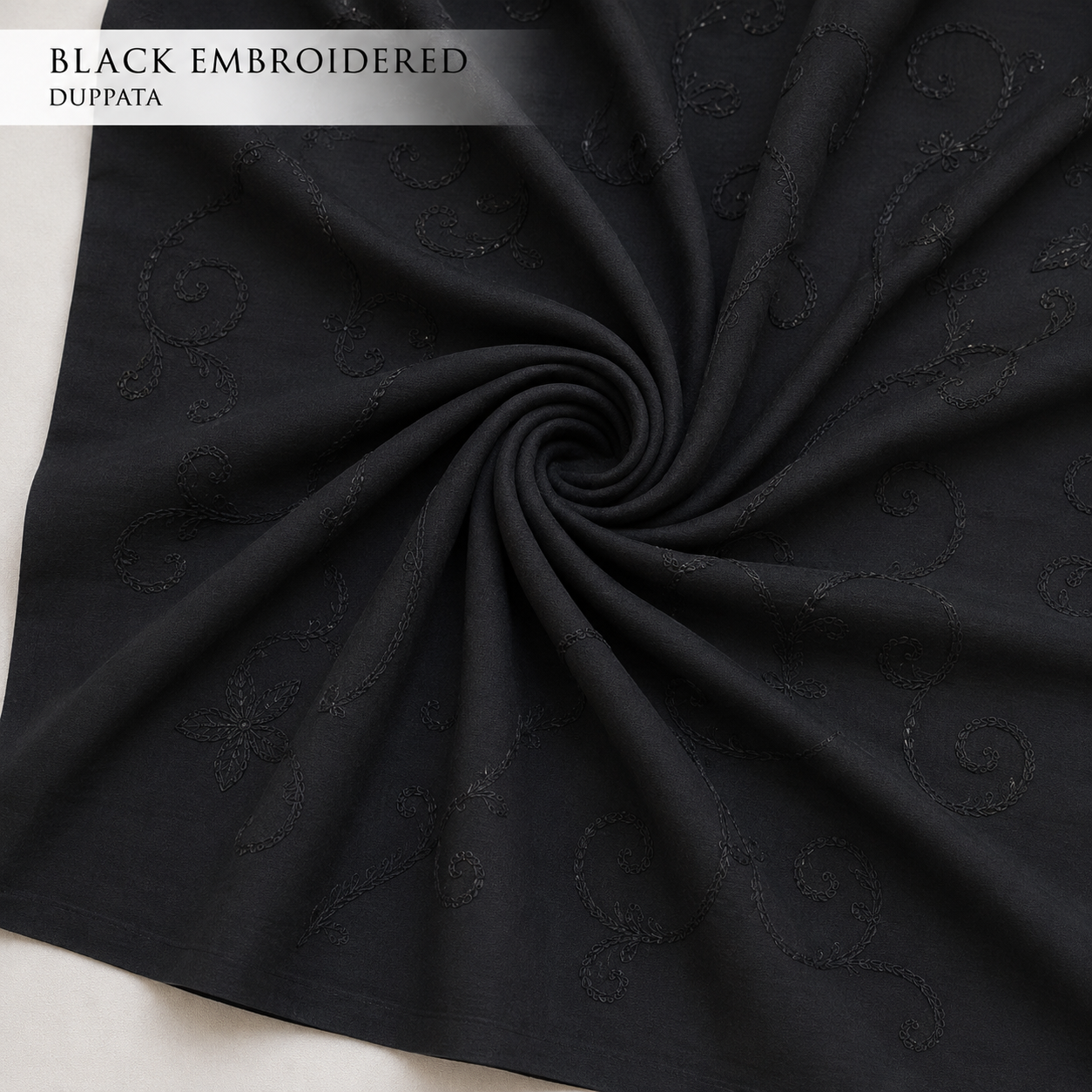 Élan – Black Embroidered Dupatta