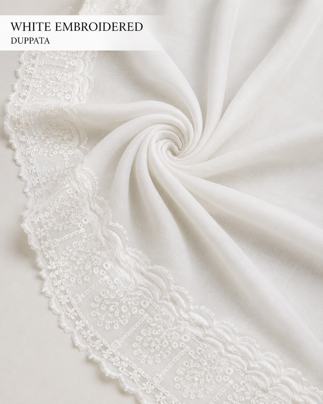 Noir Bloom – White Scalloped Dupatta