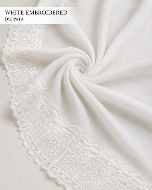 Noir Bloom – White Scalloped Dupatta