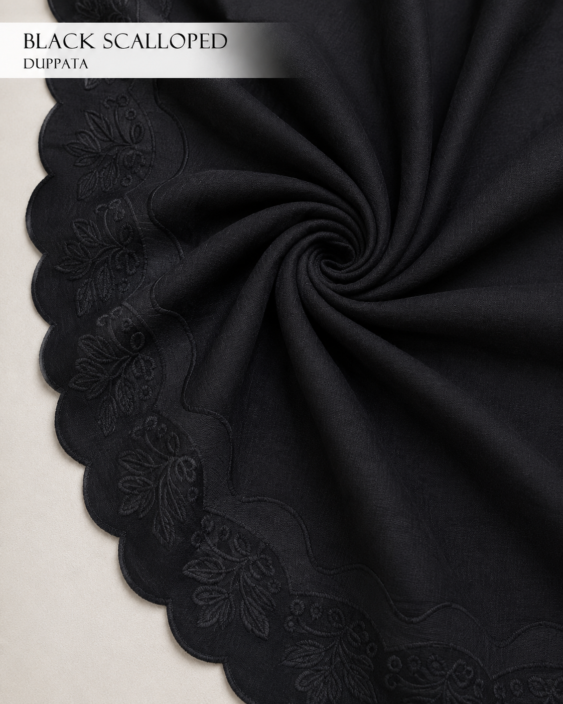 Noir Bloom – Black Scalloped Dupatta