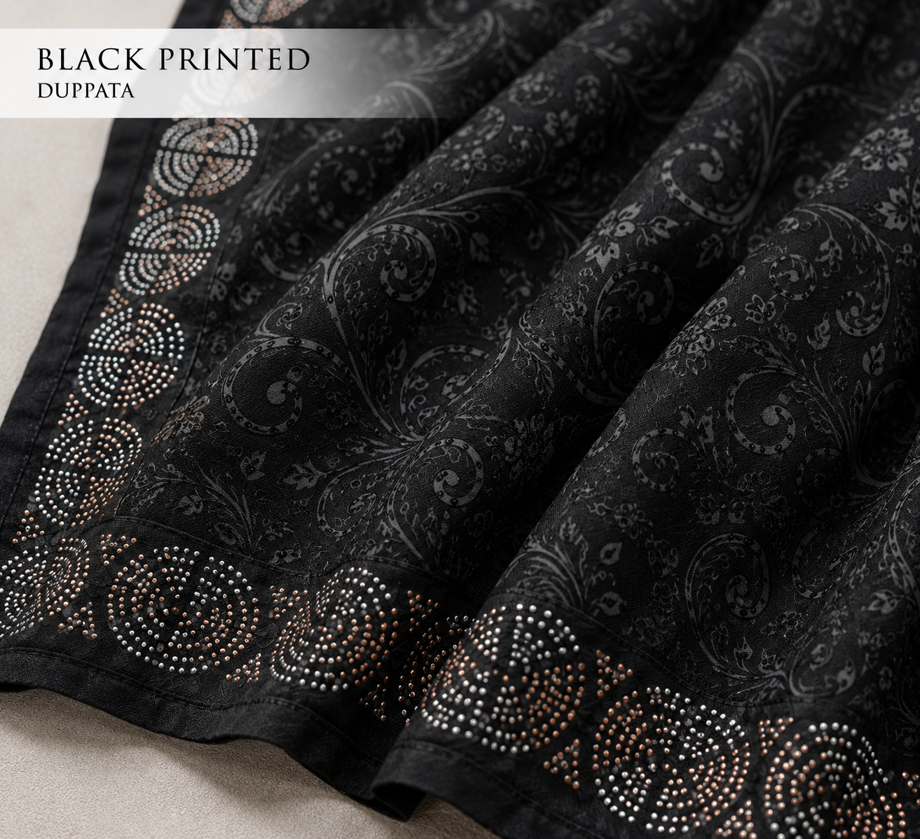 Zarposh - Black Korean Georgette Printed